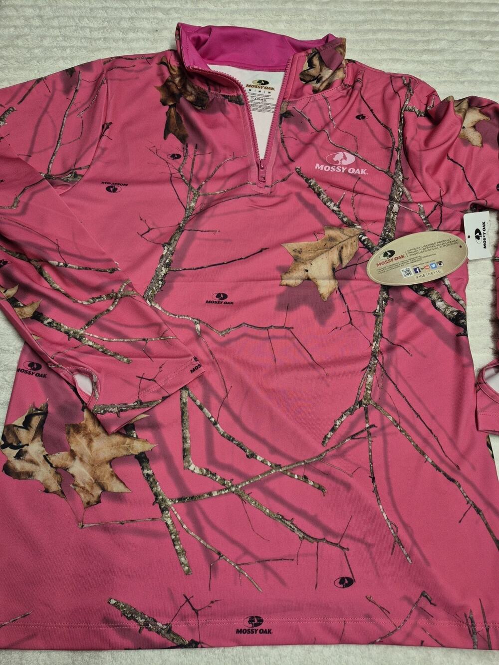 Mossy Oak Cadet Collar 1/4 Zip Pullover Womens Med Pink Camo Long Sleeve NWT